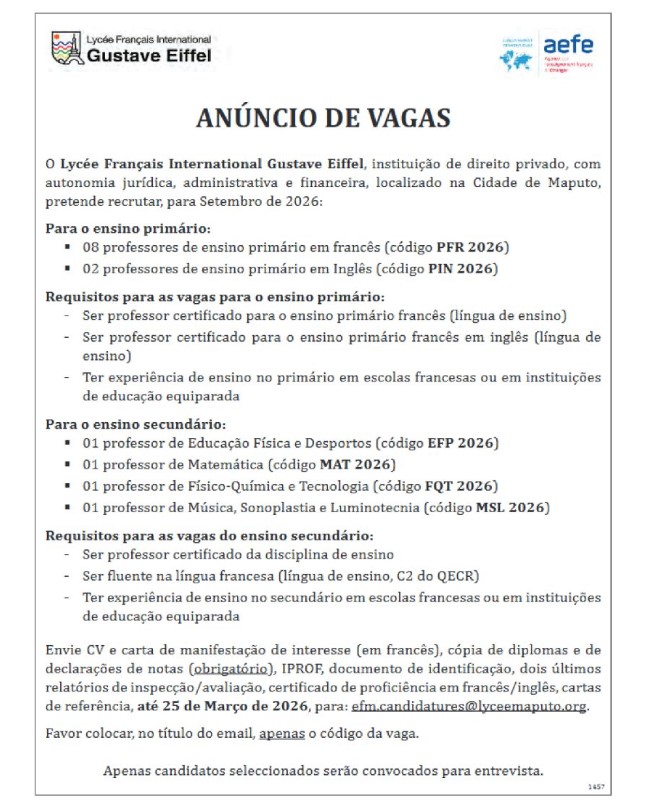 14 Vagas para Professores – Ensino primário e secundário – Portal Emprego