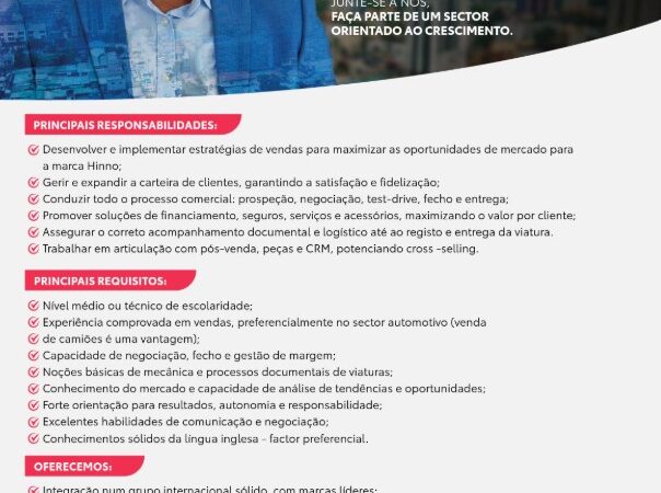 Vaga – Vendedor Auto para Camiões – Portal Emprego